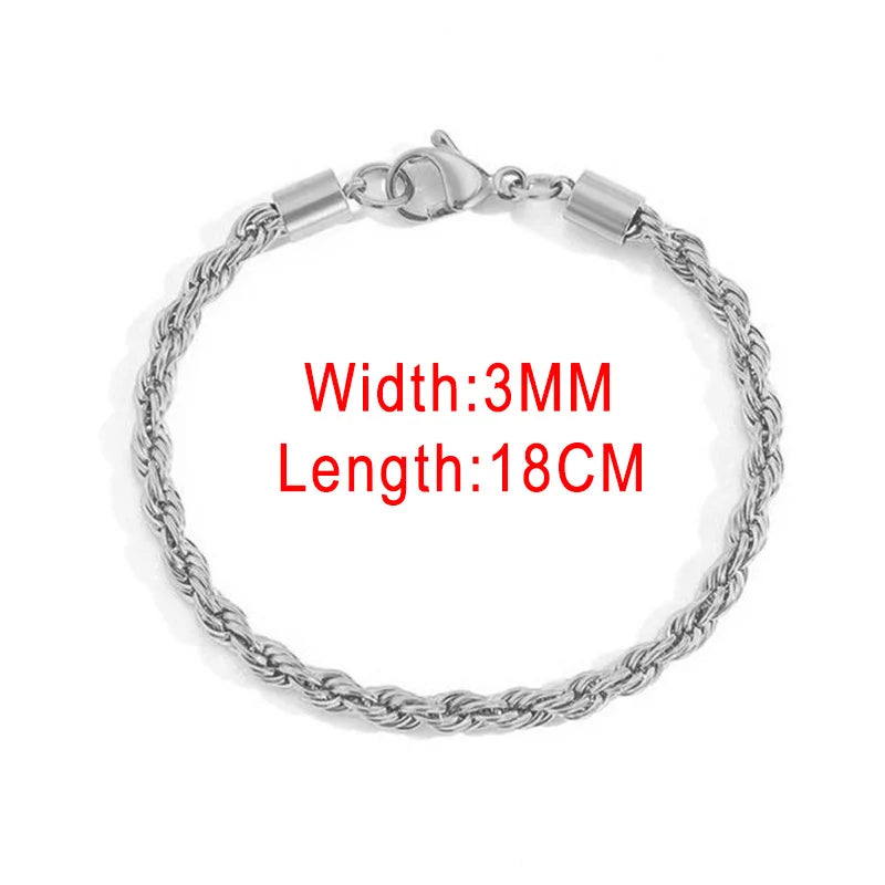 Stainless Steel Rope Chain Bracelets on Hand 3/4MM Gold Color Chic Women's Bracelet Minimalist Fashion Hip Hop Jewelry Gift C048