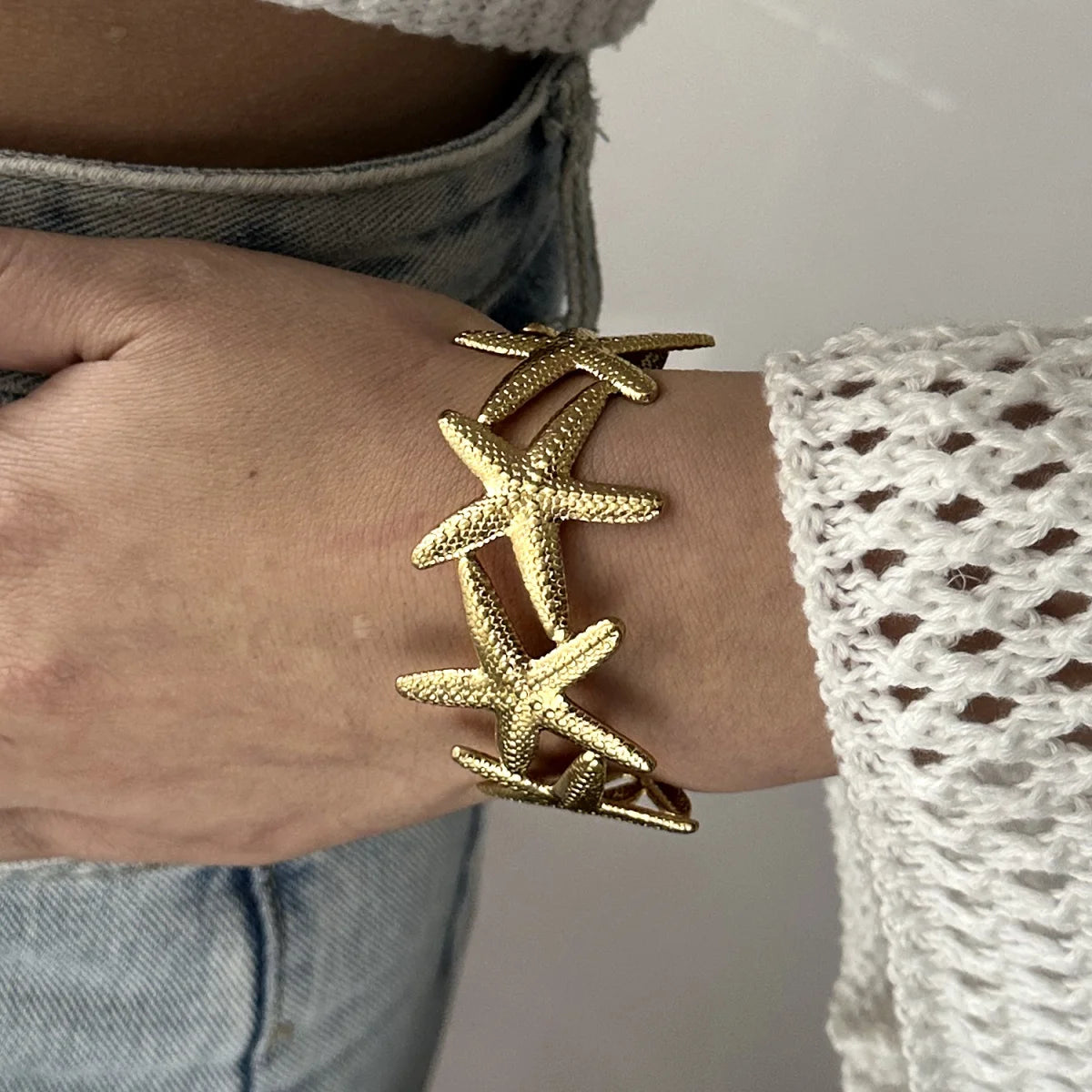 Exaggerated Metal Shell Starfish Flower Bangles Bracelets For Women Men Stainless Steel Fish Bow Heart Open Cuff Bangle Jewelry