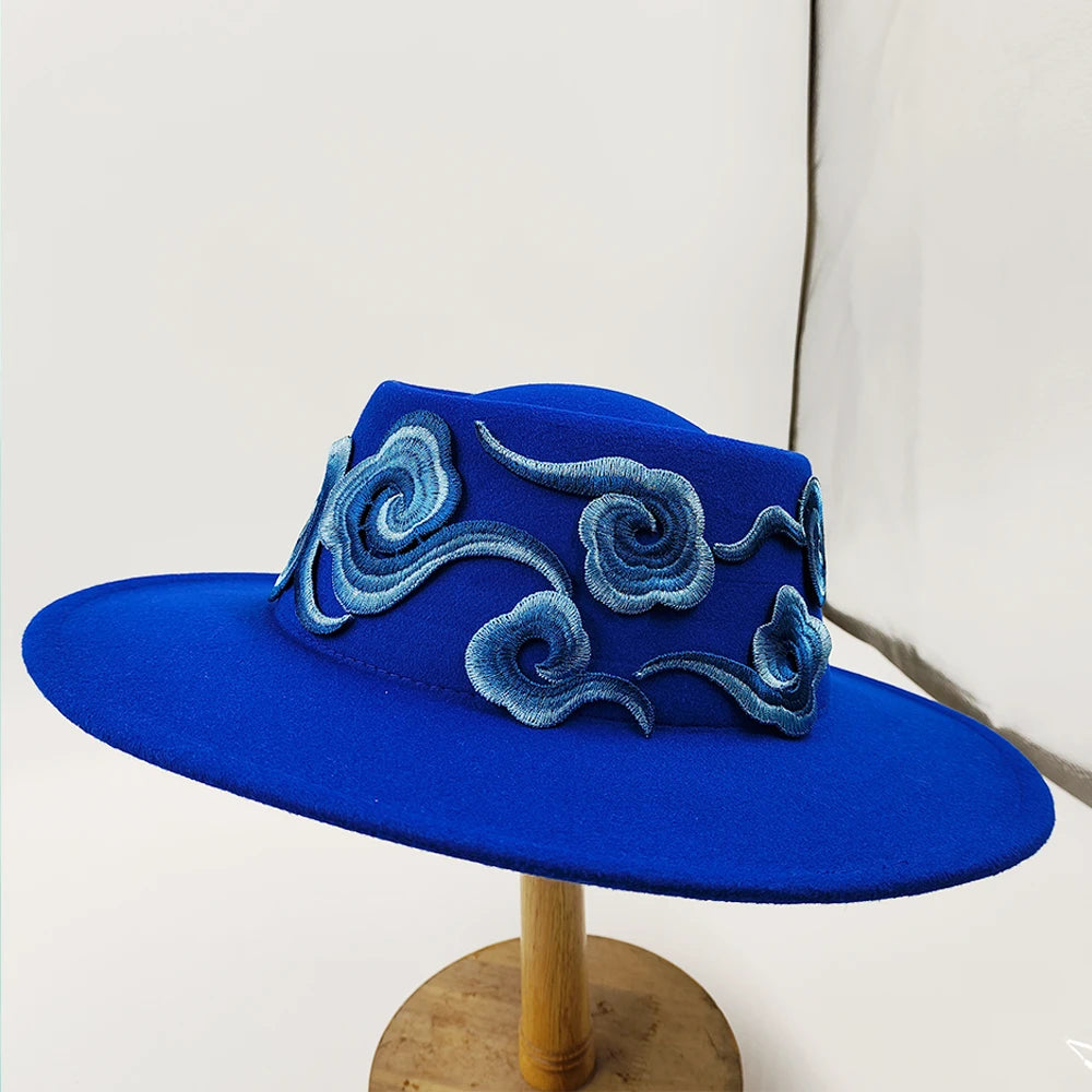 Embroidered three-dimensional flower fedora hat Women's jazz top hat Spring and autumn panama church fashion elegant wedding Hat