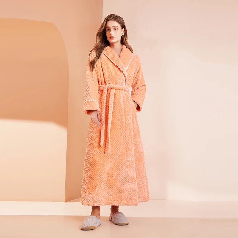 Thicken Flannel Women Long Robe Home Dress Autumn Winter Warm Couple Sleepwear Bathrobe Plush Coral Fleece Lounge Wear Negligee