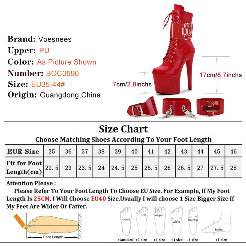 New Sexy Red Fetish Zip Women's Boots T Show Lock Belt Buckle Club Party Ankle Boots Thin High Heels Laces Stripper Heels Boots