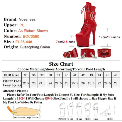 New Sexy Red Fetish Zip Women's Boots T Show Lock Belt Buckle Club Party Ankle Boots Thin High Heels Laces Stripper Heels Boots