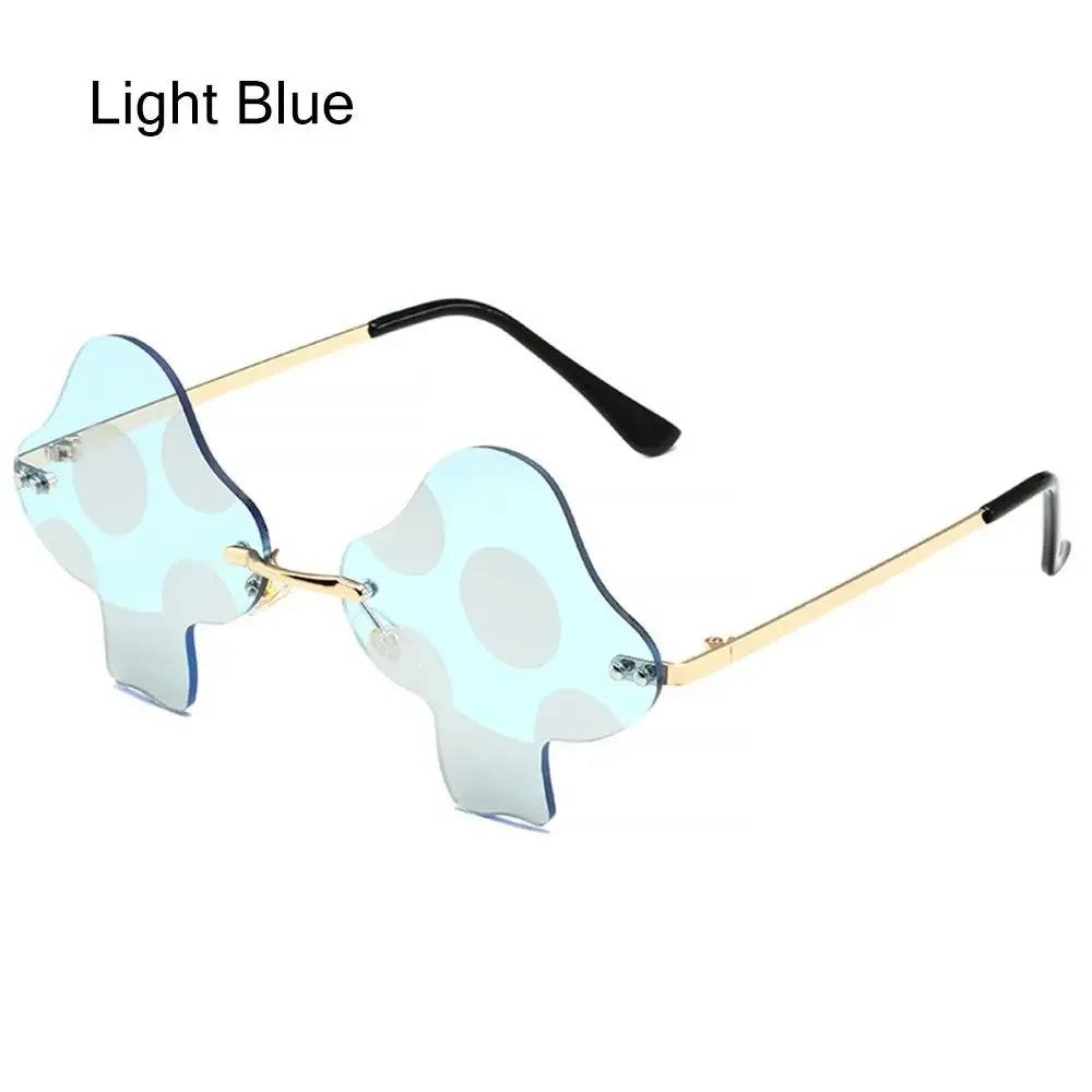 Mushroom Shape Sunglasses Irregular Rimless Sun Glasses Trendy Fun Sunglasses for Women Men Halloween Party Cosplay Eyewear