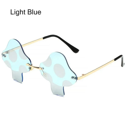 Mushroom Shape Sunglasses Irregular Rimless Sun Glasses Trendy Fun Sunglasses for Women Men Halloween Party Cosplay Eyewear