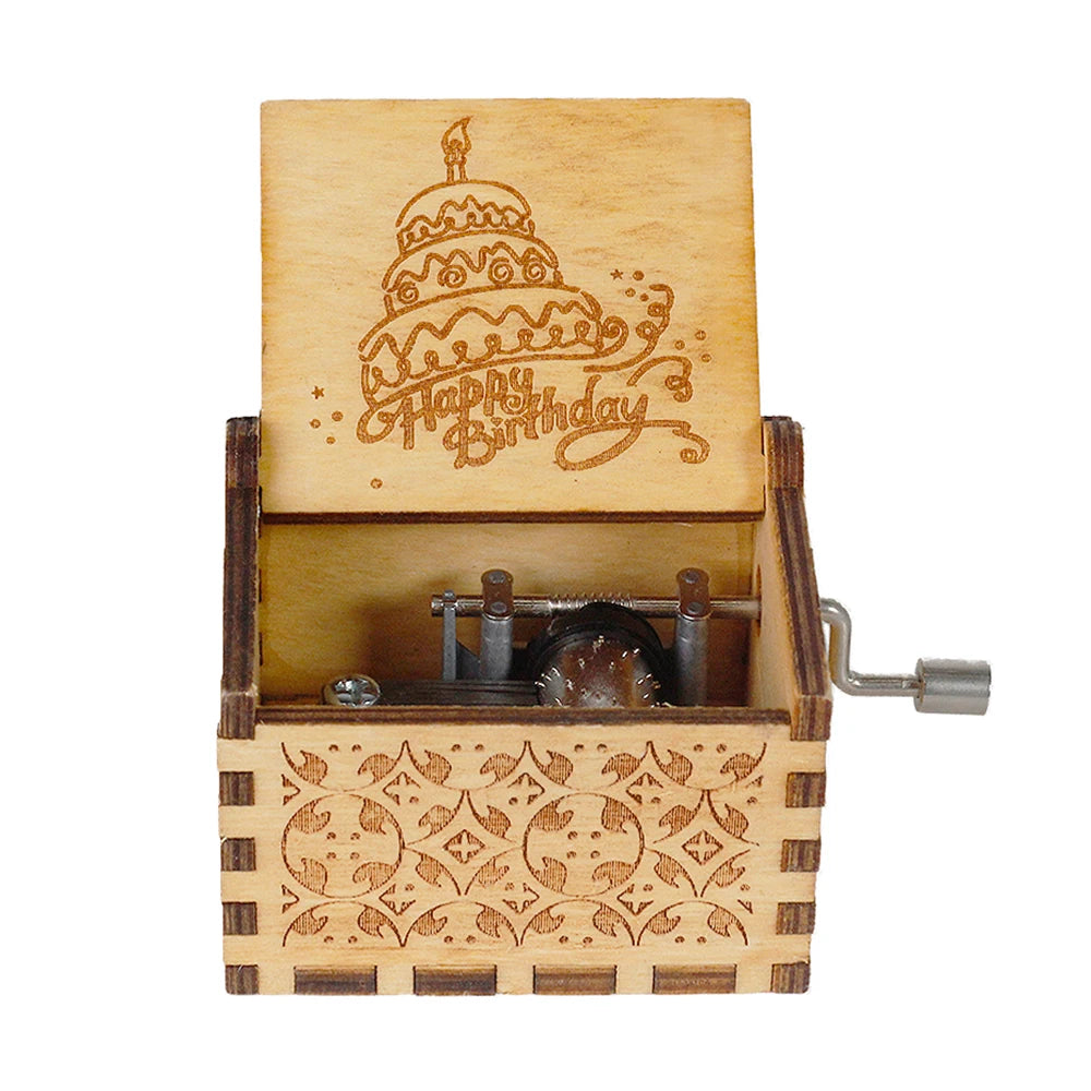 Merry Christmas Music Box Wooden Antique Carved Hand Cranked Classic Theme Music for Birthday Party Gifts Family Decoration