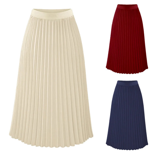 Women's High Elastic Skirts Solid Color Large Swing A Line Pleated Skirt Female 2024 Leisure Loose Versatile Trend Clothing