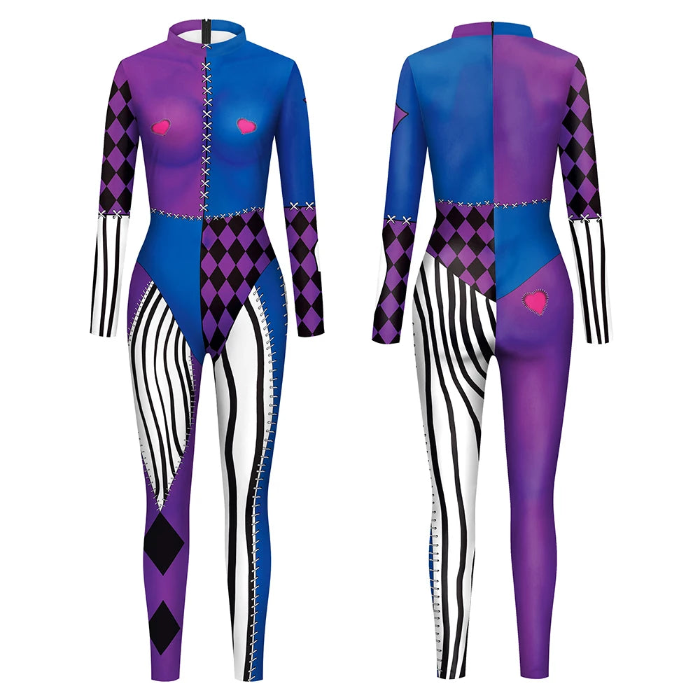 Zawaland Cosplay Costume Clown Women Printing Halloween Dress Up Matching Set Jumpsuits Carnival Party Dress Leggings Bodysuit