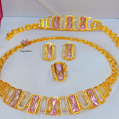 New Dubai 24K Gold Plated Necklace Earrings Rings Bracelets for Romantic Wedding Party Jewelry Set for Women DD10555