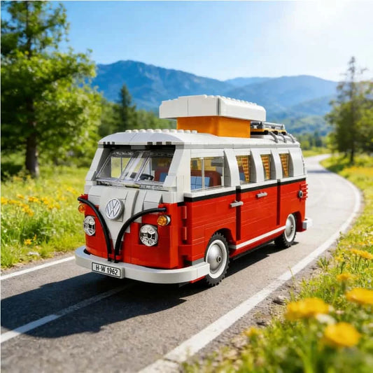 Spot: camper brick, creative bus, T1 green picnic cart, building blocks for boys and girls, children's birthday gifts