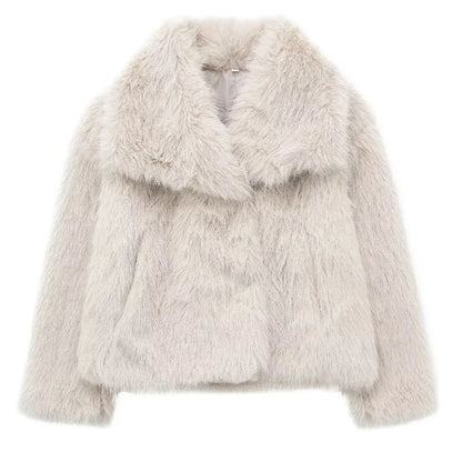 MUJER Faux Fur Coat Plush Fluffy Women's Jacket 2025 Woman Autumn Winter New in Outerwears White Red Gray Black Blends Coats
