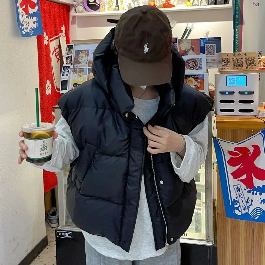 Stand Collar Sleeveless Down Cotton Jacket Women's Autumn Winter New  Loose Warm Hooded  Short Waistcoat Outwear Female