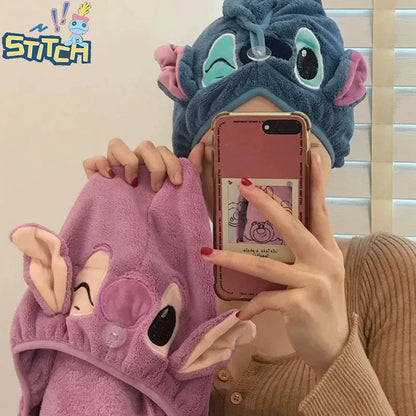 Stitch Towel Disney Cute Stitch Pattern Dry hair cap Towel Couple Cartoon Coral Velvet Soft Face Towel Holiday gifts Halloween