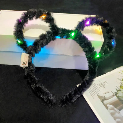 LED 14 Lamp Long Rabbit Ear Headband  Flashing Colorful String Lamp Luminous Hairband Birthday Party Christmas Easter Headband