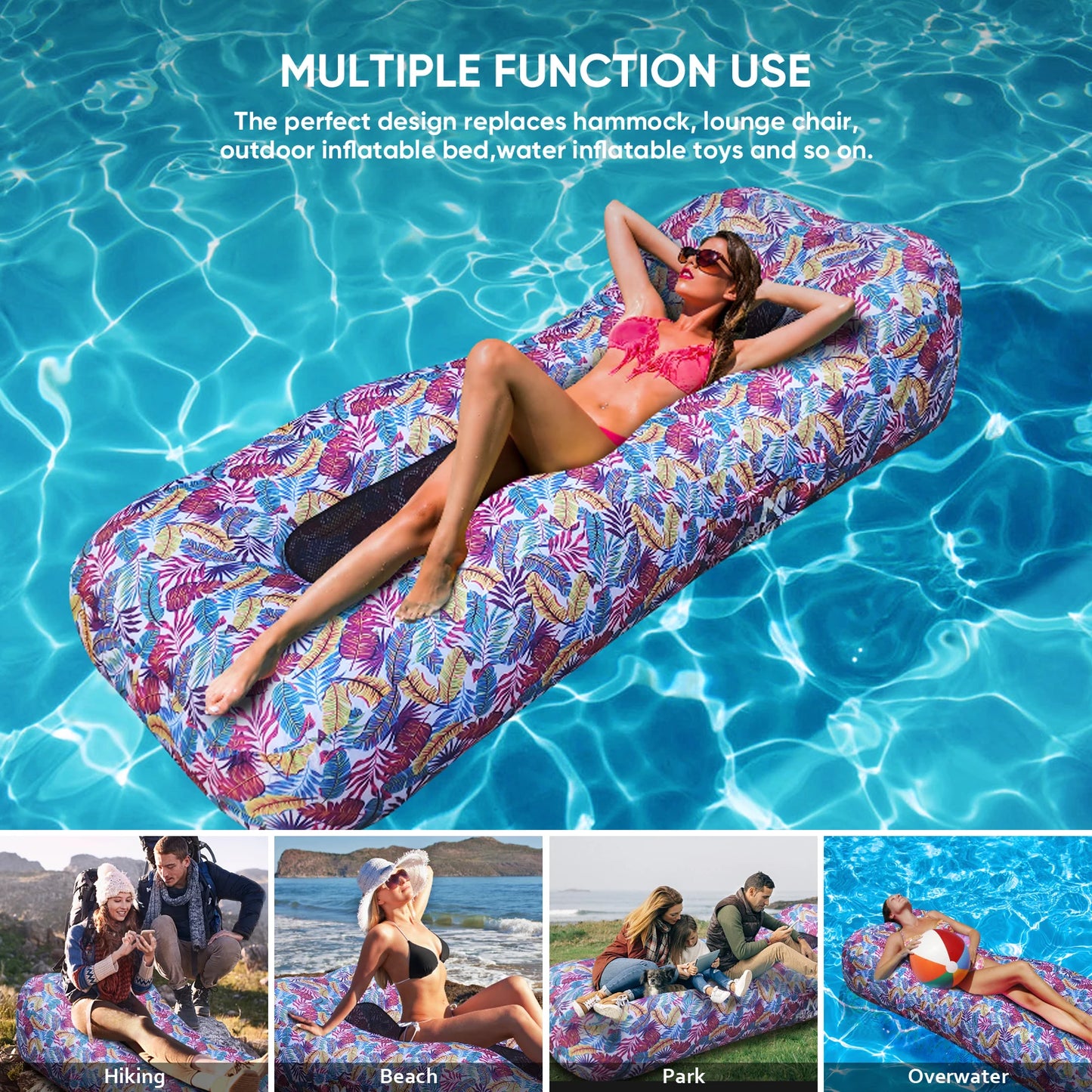 Inflatable Lounger Couch Air Lounger Lazy Sofa Pool Float with Carry Bag for Camping Picnic Beach Swimming Pool Hiking Park