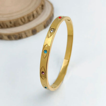 Classic Devil's Eye Stainless Steel Gold Plated Bracelet, High Quality Waterproof Women's Bracelet, Wedding Party Jewelry