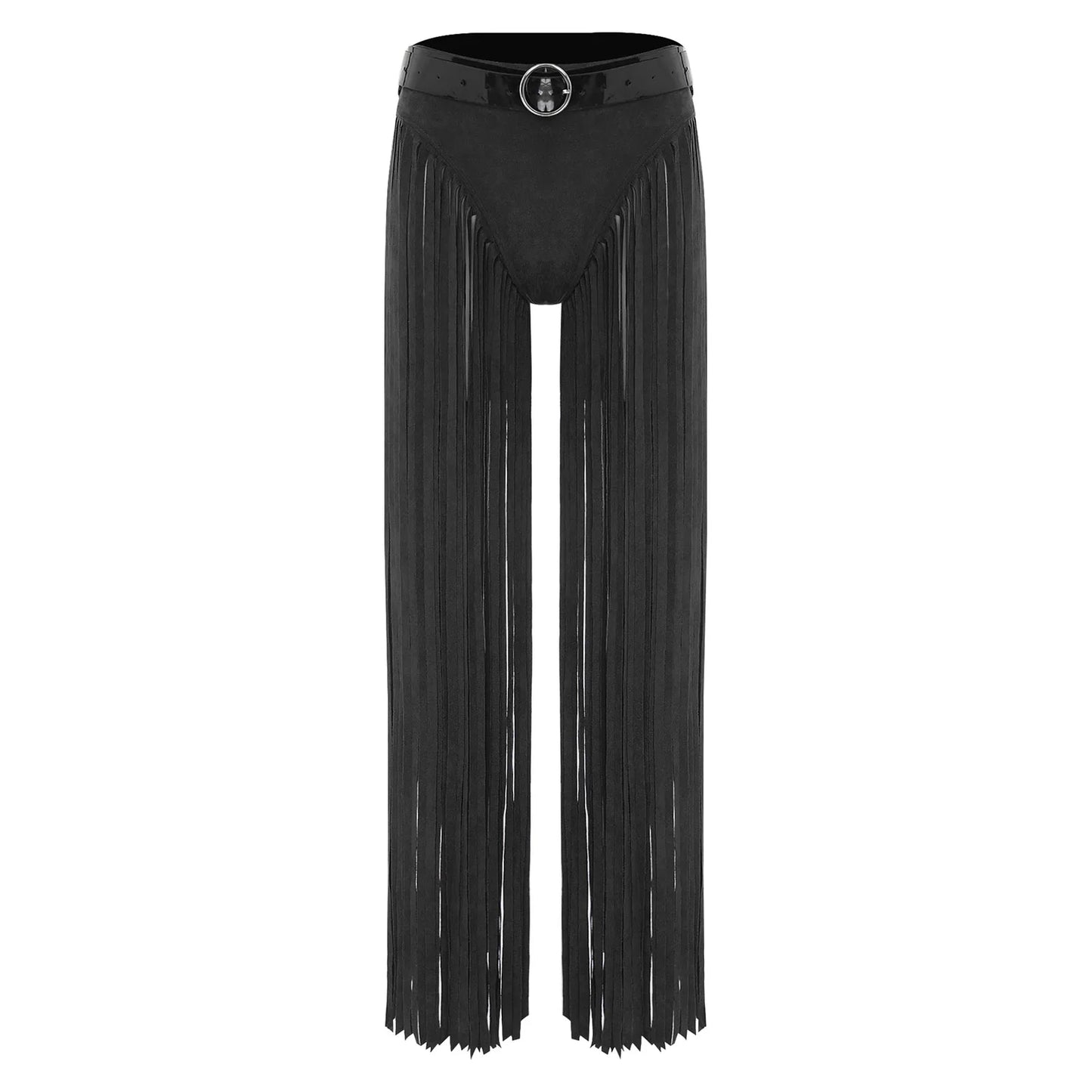 Womens Hippy Cosplay Costume High Waist Suede Underwear with Long Tassels And Belt Halloween Dress Up 70s Disco Costume