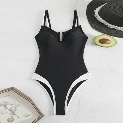 2024 New Black White One Piece Swimsuit Sexy Swimwear Women Bathing Suit Beach Backless Monokini Swimsuit Female Beachwear