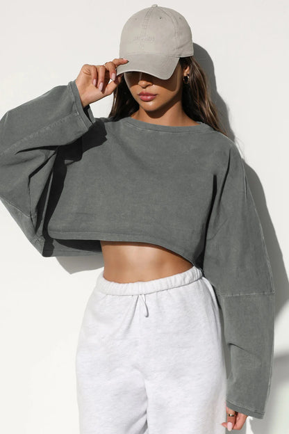 Autumn Winter Women's No Hat Hoodies Fashion O-neck Loose Long Sleeve Pullove Casual Workout Jogger Female Sexy Crop Sweatshirt