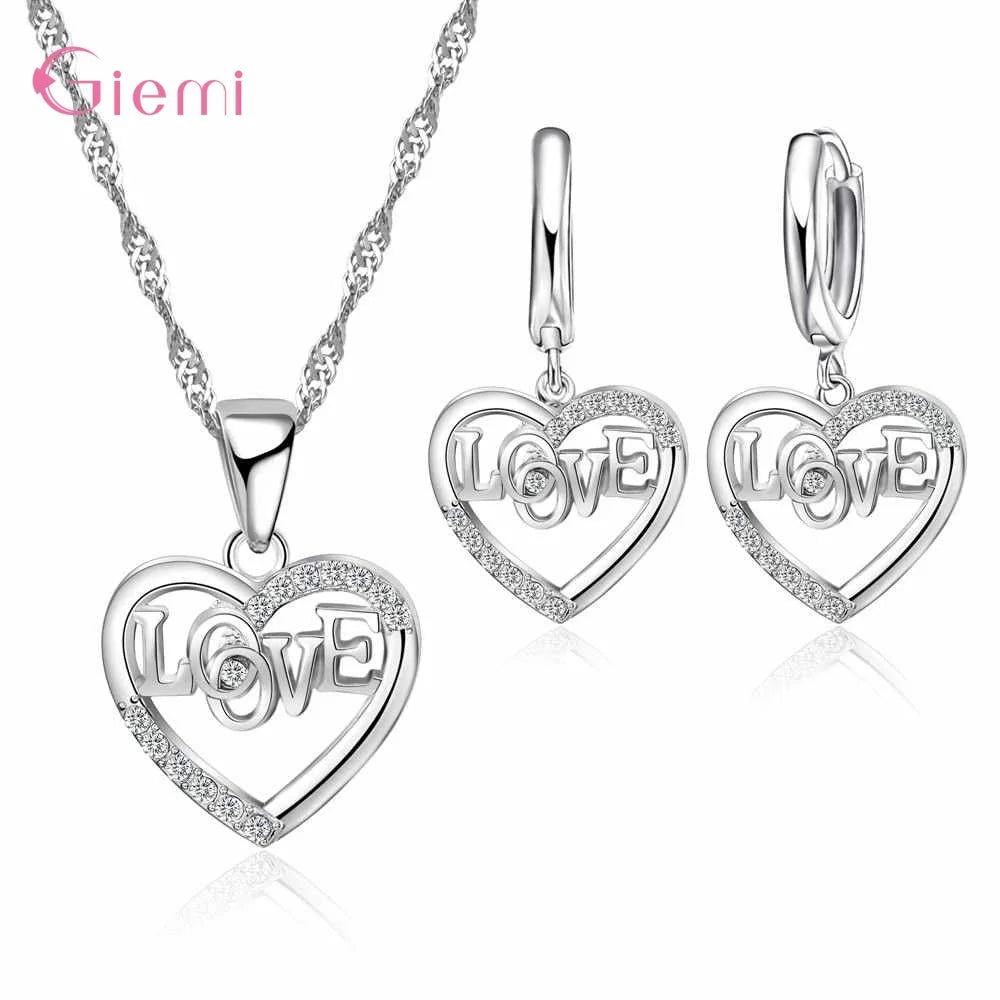Hot Sale 925 Sterling Silver New Arrival Delicate Various Styles Peach Heart Shape Necklace Earrings Jewelry Sets For Women