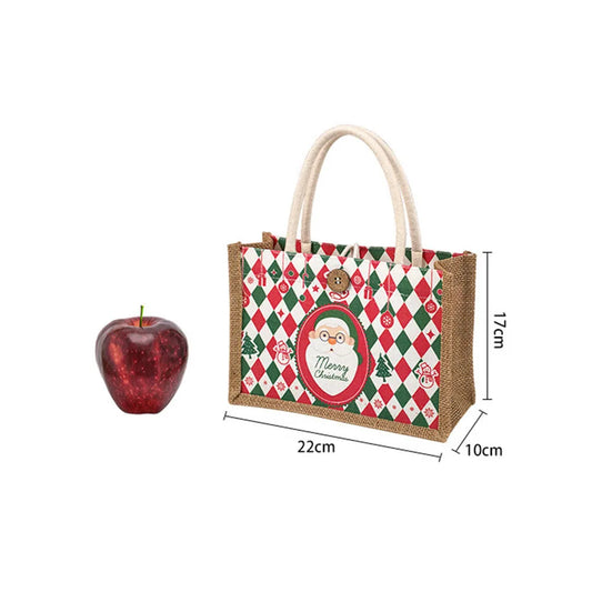Christmas Tote Bag Santa Claus Prints Large Capacity Jute Handbag Female Eco-Friendly Shopping Christmas Gift Handbag New