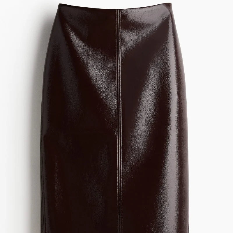 Vintage Women Leather Sets Lapel Single Breasted Jacket Slim Fit Mini Skirt Retro Fashin Female Suit 2024 Lady Jacket Skirt Sets