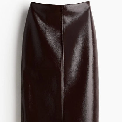 Vintage Women Leather Sets Lapel Single Breasted Jacket Slim Fit Mini Skirt Retro Fashin Female Suit 2024 Lady Jacket Skirt Sets