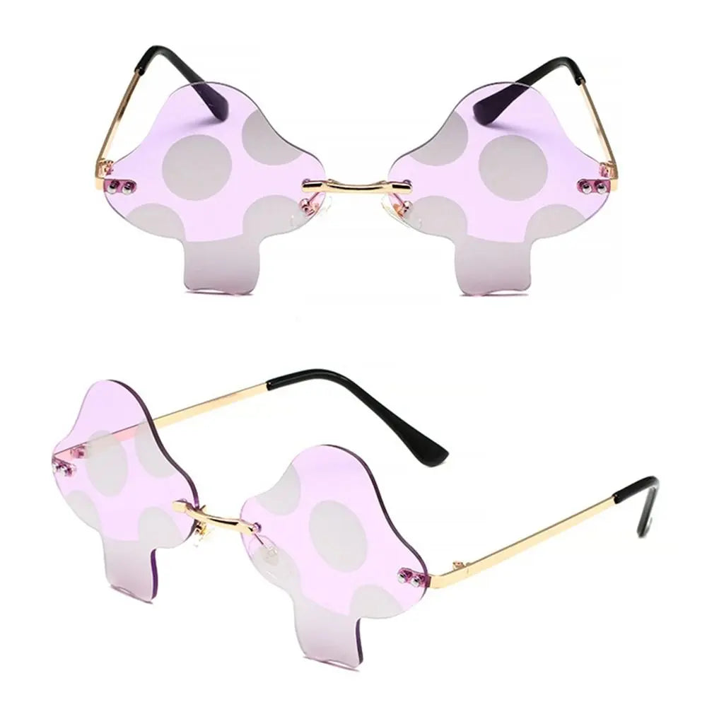Mushroom Shape Sunglasses Irregular Rimless Sun Glasses Trendy Fun Sunglasses for Women Men Halloween Party Cosplay Eyewear