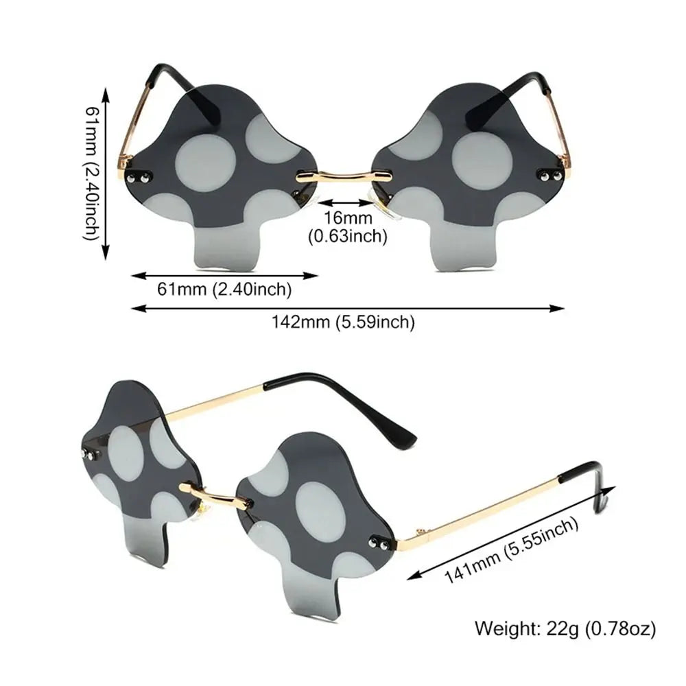 Mushroom Shape Sunglasses Irregular Rimless Sun Glasses Trendy Fun Sunglasses for Women Men Halloween Party Cosplay Eyewear