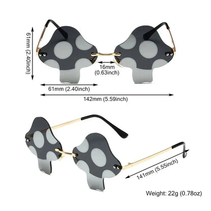 Mushroom Shape Sunglasses Irregular Rimless Sun Glasses Trendy Fun Sunglasses for Women Men Halloween Party Cosplay Eyewear