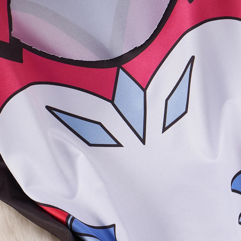 EtherealBe kawaii cartoon bodysuit costume for women close up of pink white printed fabric and neckline