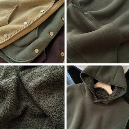 Lady Thermal Vest Women Side Button Closure Fleece Hooded Vest Solid Color Front Pocket Casual Top For Fall Winter