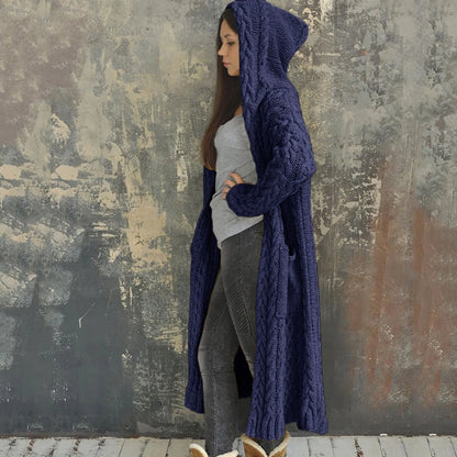 Long Sleeve Loose Cardigan Coat Solid Solid Sweater Winter Long Knitted Pocket Loose Women Cardigan Hooded Limited Sweater Women
