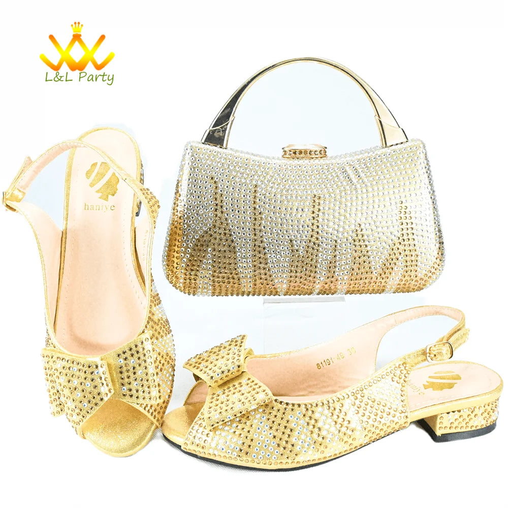 EtherealBe Gold Rhinestone Fashionable shoes and bag set