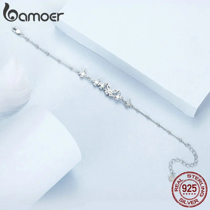 Bamoer 925 Sterling Silver Exquisite Dancing Butterfly Bracelet Pave Setting CZ Shiny Chain Link for Women Wedding Fine Jewelry