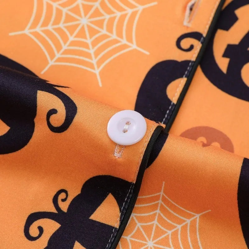 SUKAE Halloween Pyjamas Printed Lapel Collar Loose Short-sleeved Shorts Women Pajamas Set Women Loungewear Chic Woman Pajamas