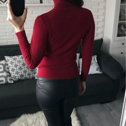 Autumn Winter Women Knit Solid Turtleneck Pull Sweater Casual Rib Jumper Tops Female Home Pullover Y2K Clothing 2025