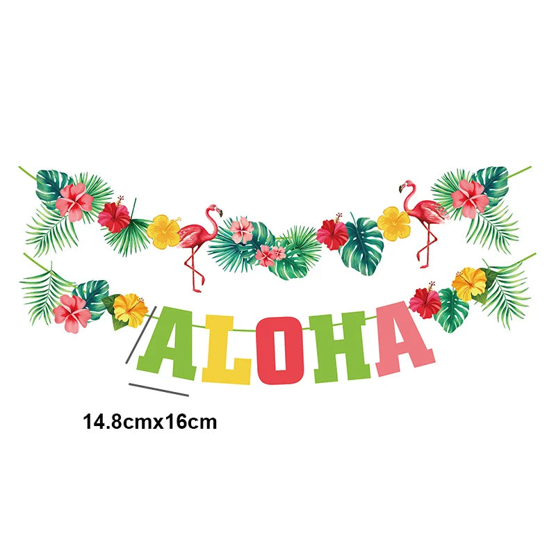 Hawaiian Party Decorations Flamingo Garlands Banner Balloons For ALOHA Luau Party Tropical Summer Beach Birthday Party Supplies