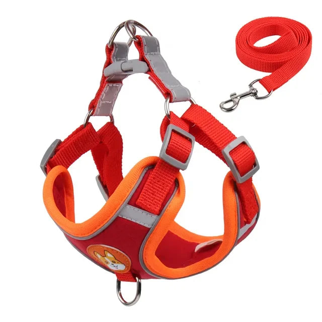 Dog Harness with 1.5m Traction Leash Set  Pull Dog Vest Strap Adjustable Reflective Breathable Harness  Dogs Puppy and Cats Flea