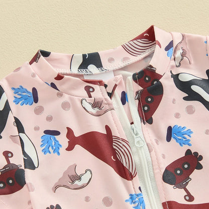 Citgeett Summer Kids Boys Short Sleeve Swimsuit Print Ziper Swimwear Bathing Suit Romper Clothes