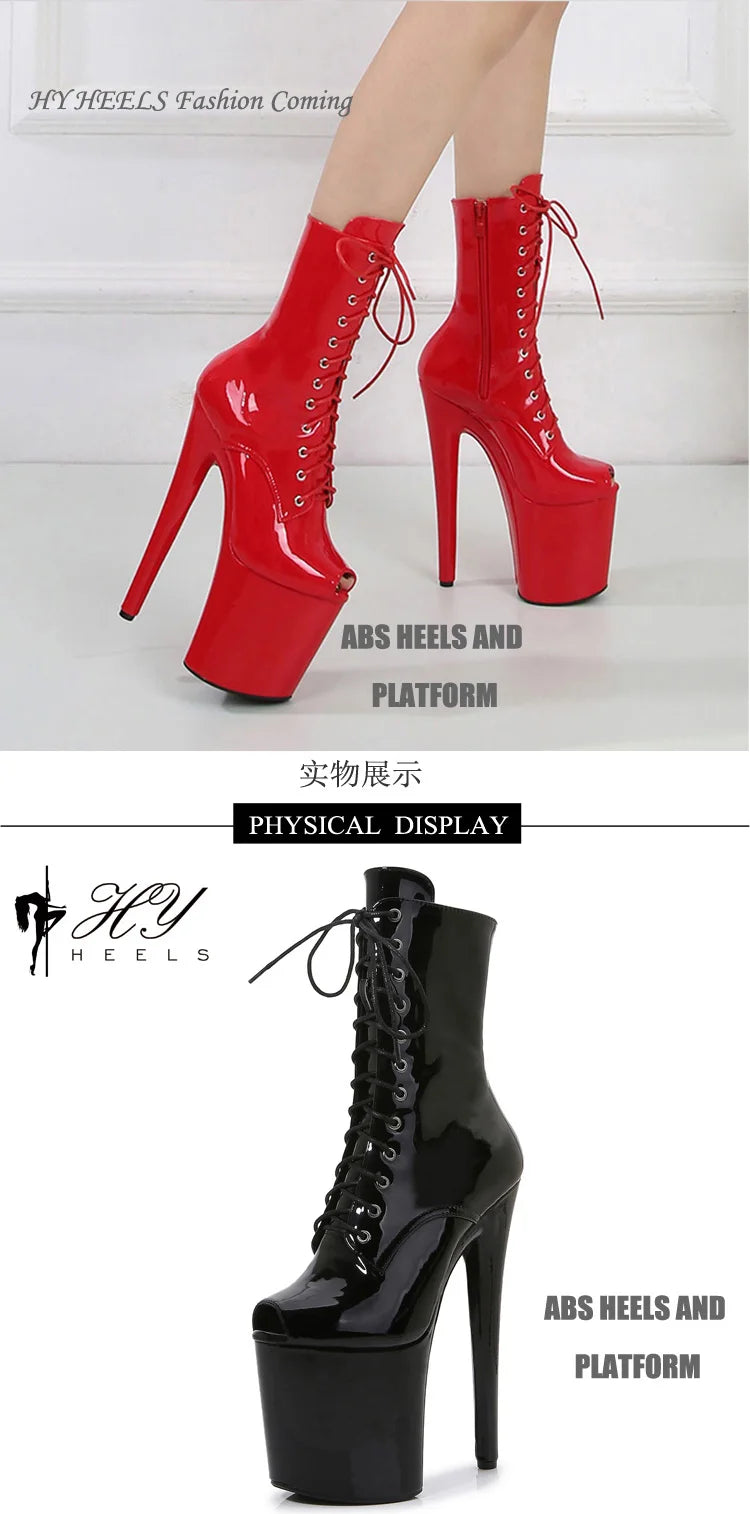 2025 New Pink Peep Toe 20cm/8Inch High Stripper Pole Dancing Women's Shoes Women Sexy Fetish Stiletto Heels Lace Up Short Boots