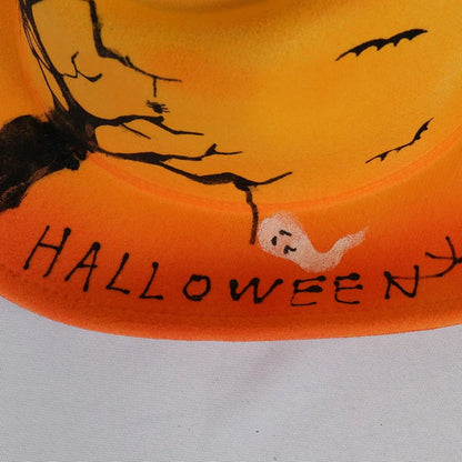 EtherealBe Halloween cowboy hat for adults with spooky ghost and bat designs
