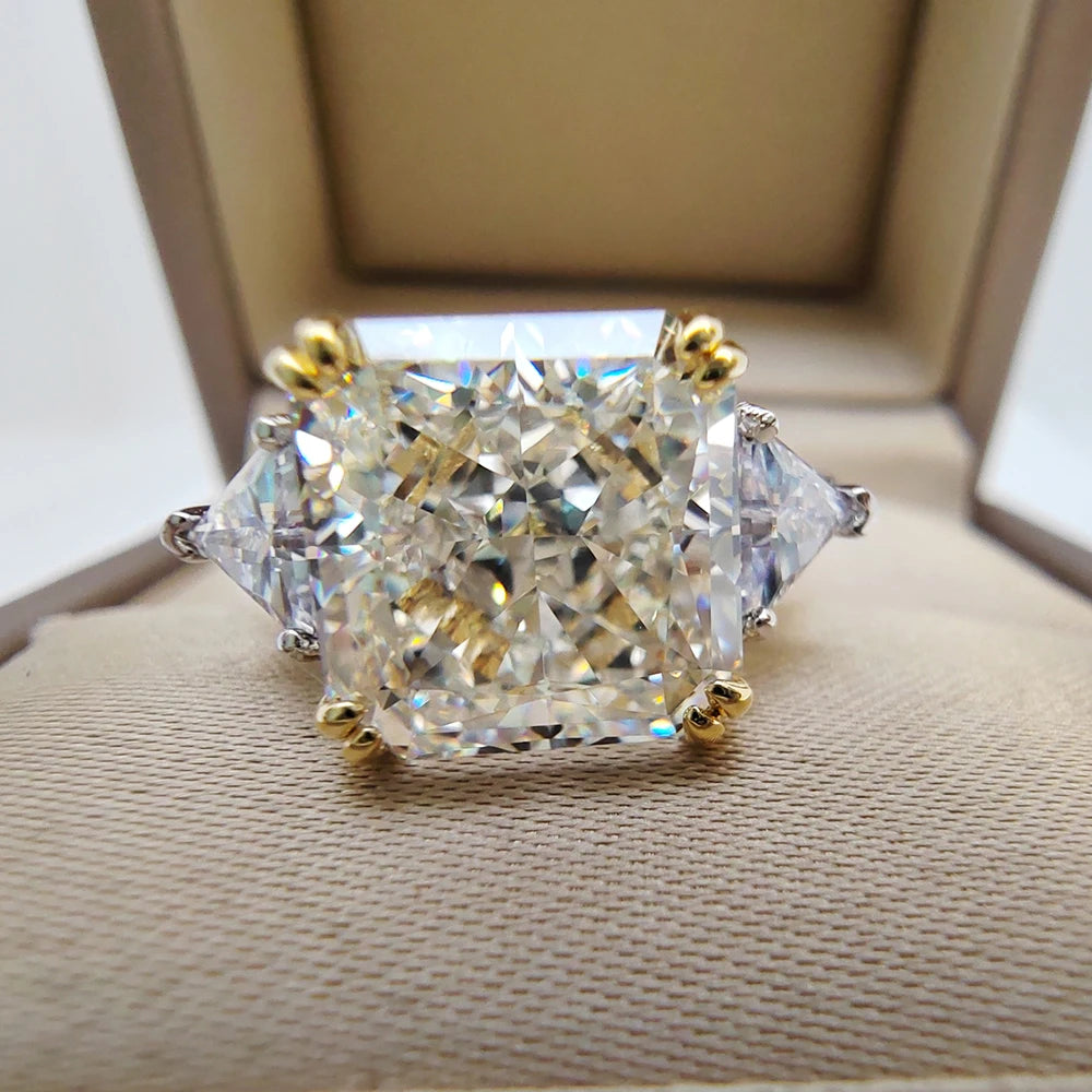 Luomansi 10*10MM Crushed Ice High Carbon Diamond Ring 100%-S925 Silver Ladies Jewelry Wedding Party Crystal Gift