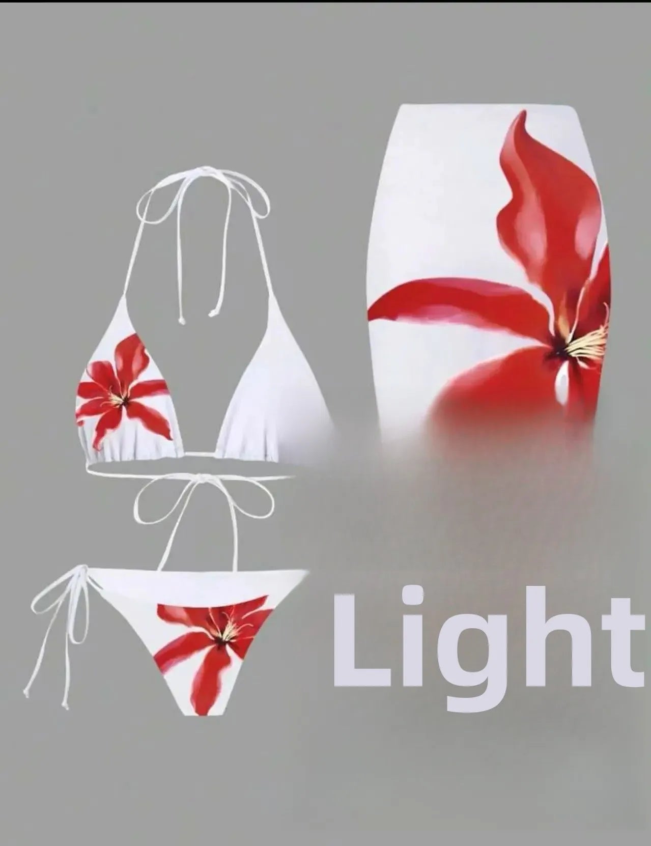 Sexy Print Three-piece Swimsuit Set Charms Lilies Limited Edition Bikini Set Attractiveness Sensuality Fashionable Women's Wear