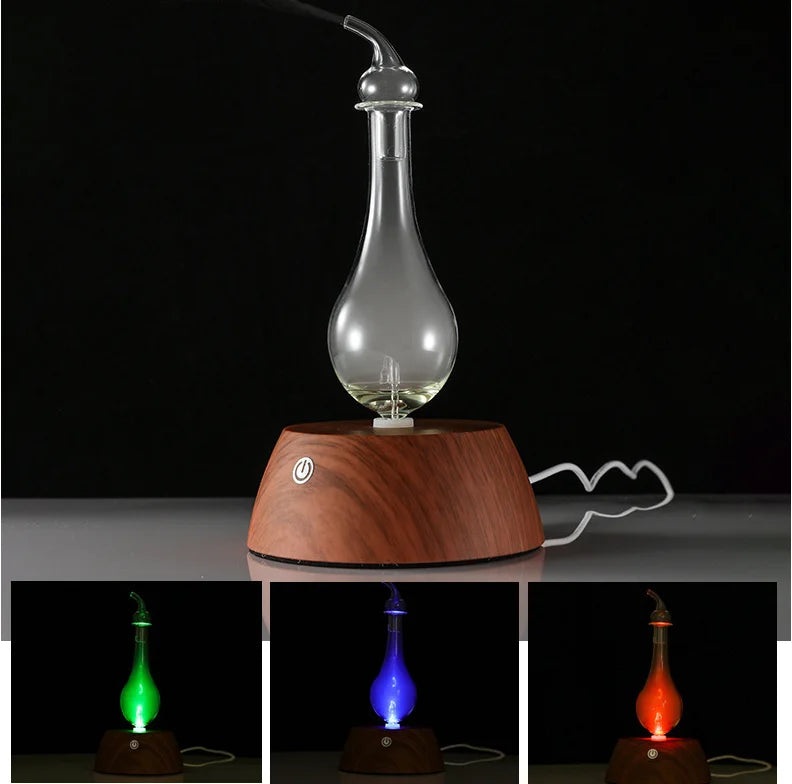 50ML Waterless Essential Oil Pure Diffuser Mini Nebulizer Aromatherapy Wood Glass Household Aroma Diffusers Colorful Night Light