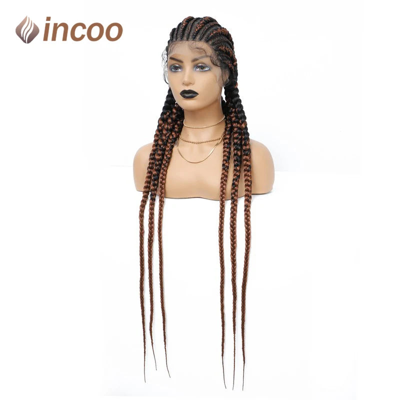 36 Inches Cornrows Braided Wigs Synthetic Full Lace Wig For Black Women Jumbo Braided Wigs Lace Frontal Faux Locs Box Braids Wig