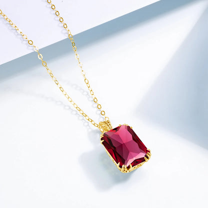 Unique Red Stone Ruby Necklace Gold For Women 13*18mm Rectangle 12 Colour Birthstone Pendant  Jewelry Luxury Christmas Gift Sale