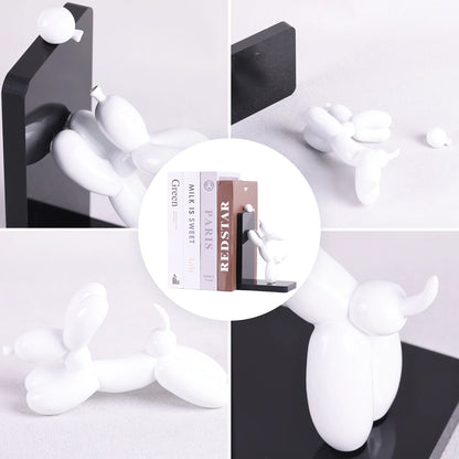 Resin Balloon Dog Book Ends Home Decor Modern Dog Stature Bookends Shelves Hold Books Heavy Duty Book Holder Stopper for Shelf