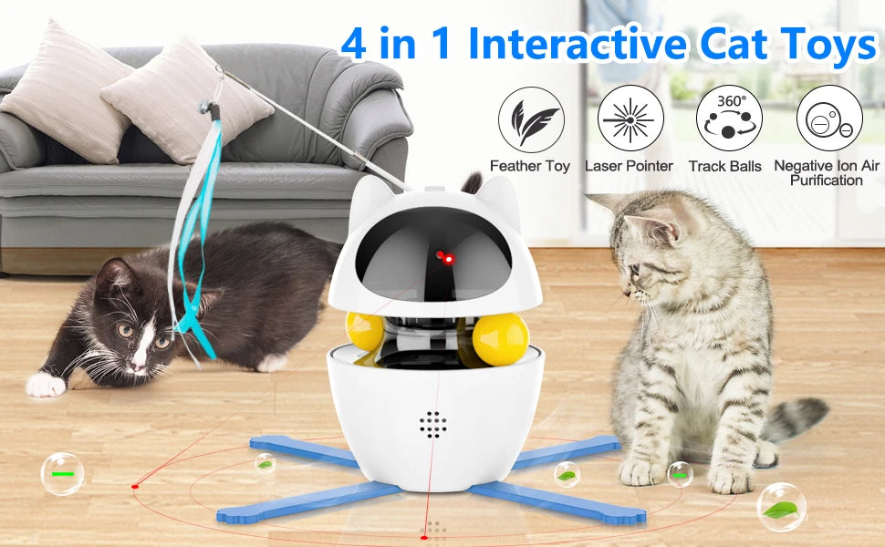 4-in-1 Cat Toys Indoor Electric Interactive Toys with Ball and Feather Automatic Chasing Exercising Laser Toy USB Rechargeable