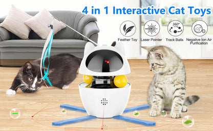 4-in-1 Cat Toys Indoor Electric Interactive Toys with Ball and Feather Automatic Chasing Exercising Laser Toy USB Rechargeable