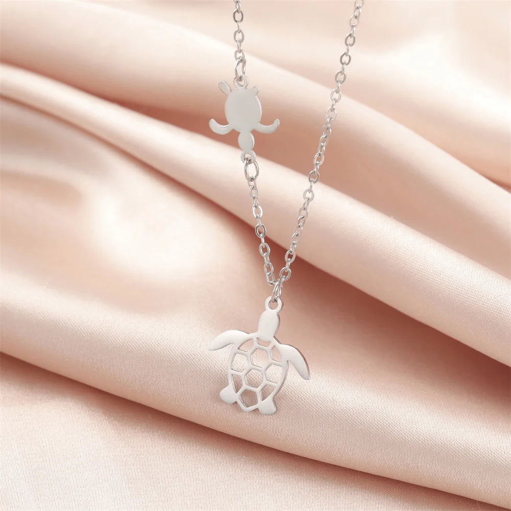 EtherealBe sea turtle pendant necklace for women featuring a delicate design on a silver chain